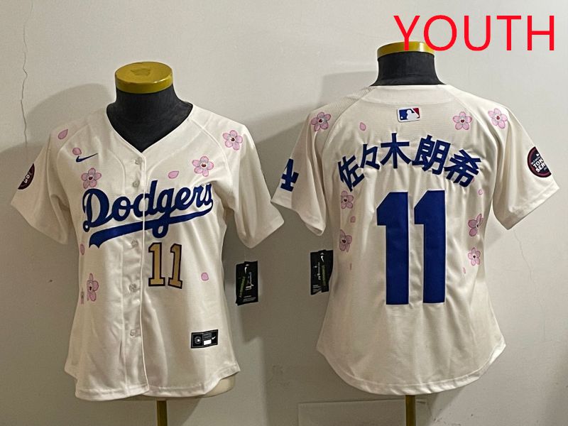Youth Los Angeles Dodgers #11 R.Sasaki Cream Sakura Edition 2025 Nike MLB Jersey style 33
